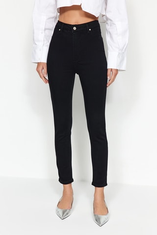 Calças de ganga skinny 7/8 cintura subida Preto