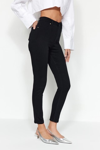 Calças de ganga skinny 7/8 cintura subida Preto