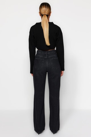 Calças de ganga wide legs cintura subida Preto