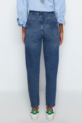 Calças de ganga mom de cintura subida Azul