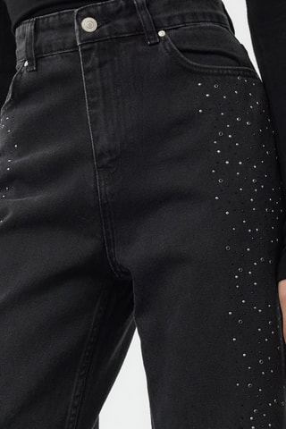 Calças de ganga wide legs cintura alta - Preto