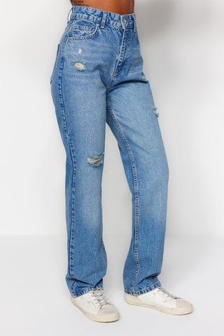 Calças de ganga wide legs cintura subida Azul-celeste