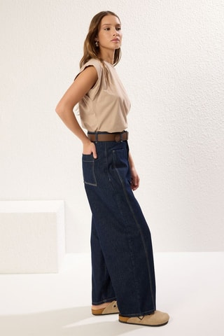 Calças de ganga wide legs - Azul-escuro