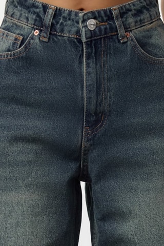 Calças de ganga direitas de cintura alta - Azul