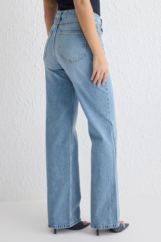 Calças de ganga wide legs cintura alta - Azul-claro