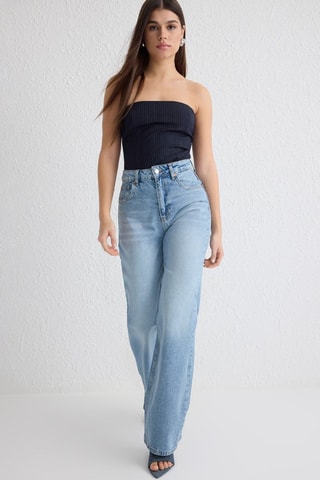 Calças de ganga wide legs cintura alta - Azul-claro