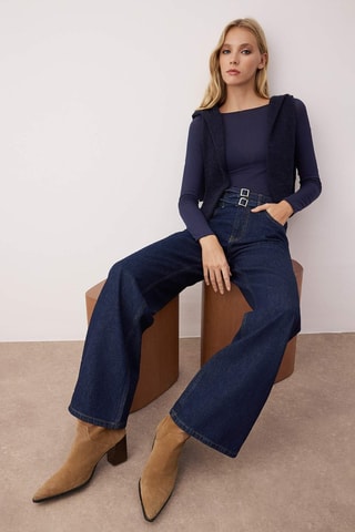 Calças de ganga wide legs - Azul-escuro