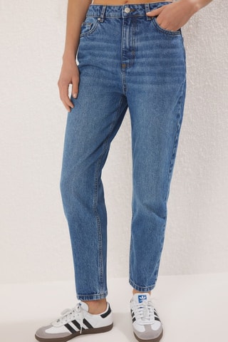 Calças de ganga mom - Azul médio