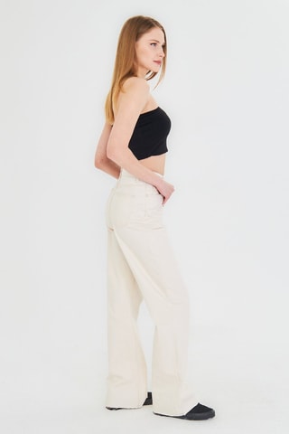 Calças de ganga de cintura alta - Cru