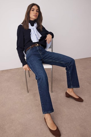 Calças de ganga de cintura alta - Azul-escuro