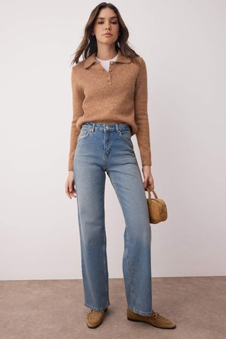 Calças de ganga wide legs - Azul médio