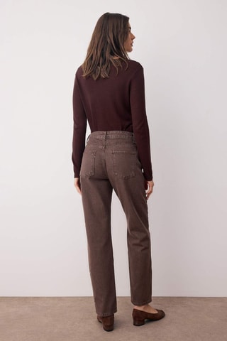 Calças de ganga de cintura alta - Castanho