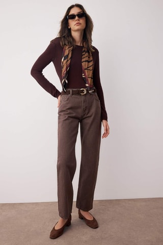 Calças de ganga de cintura alta - Castanho