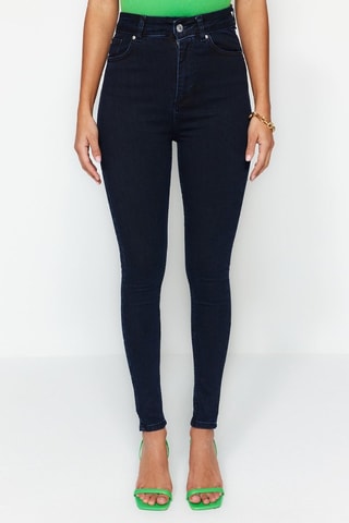 Calças de ganga skinny de cintura alta - Azul-escuro