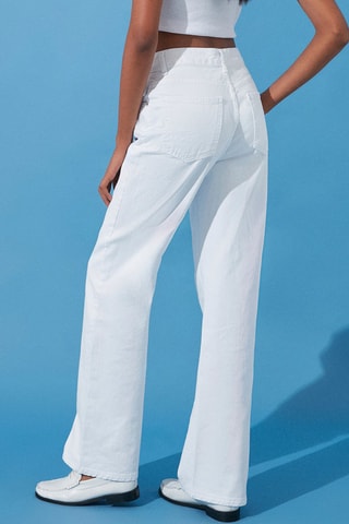 Calças de ganga wide legs de cintura subida - Branco