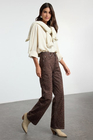 Calças de ganga wide legs - Castanho