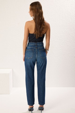 Calças de ganga straight de cintura subida - Azul-escuro