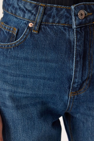 Calças de ganga straight de cintura subida - Azul-escuro