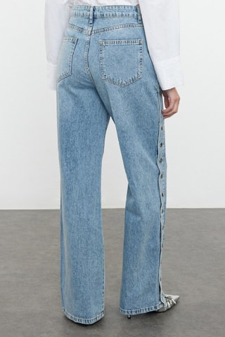 Calças de ganga wide legs - Azul e branco