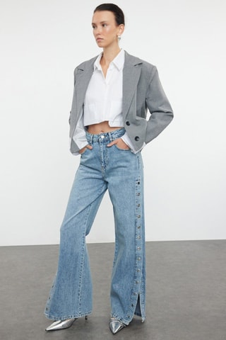 Calças de ganga wide legs - Azul e branco