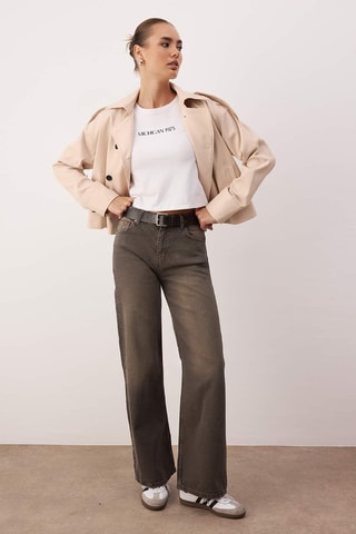 Calças de ganga wide legs - Castanho