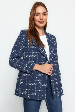 Casaco regular em tweed - Azul-marinho