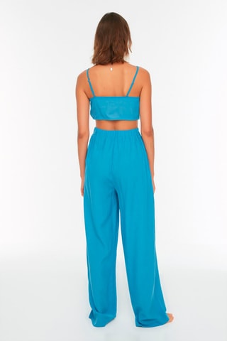 Crop top e calças wide legs de cintura subida - Índigo