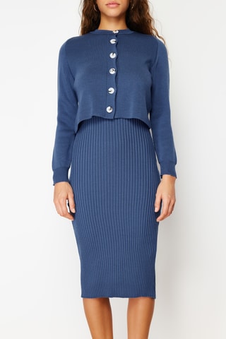 Vestido justo e casaco de malha - Azul