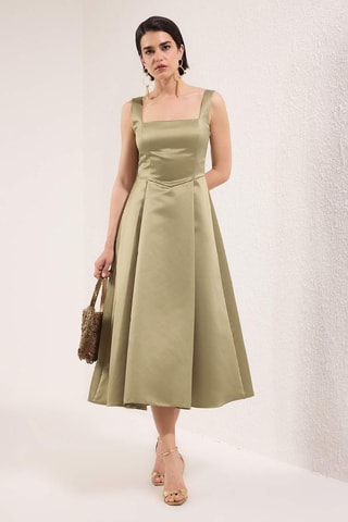 Vestido trapézio sem mangas - Verde-azeitona