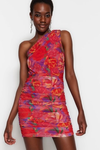 Vestido assimétrico - Vermelho e violeta