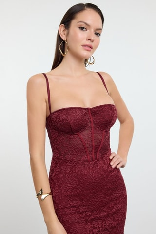 Vestido midi em renda - Bordô