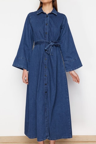 Vestido-camisa de ganga - Azul