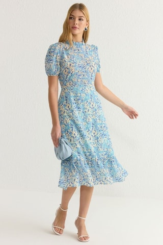 Vestido médio - Azul-celeste