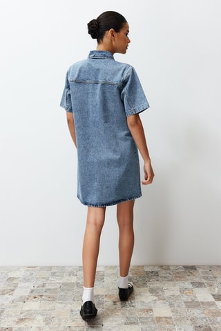 Vestido direito de ganga - Azul