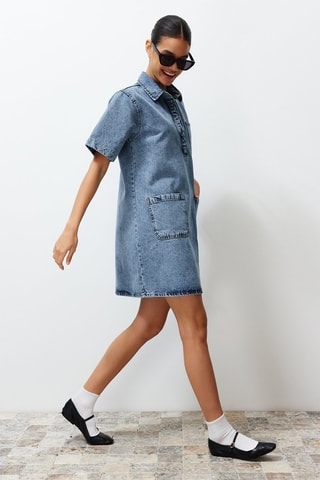 Vestido direito de ganga - Azul