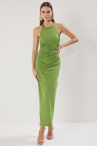 Vestido drapeado - Verde-azeitona