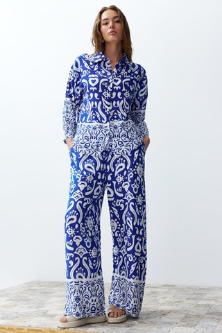 Camisa e calças de cintura subida - Azul-real