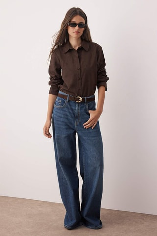 Camisa regular - Castanho-escuro