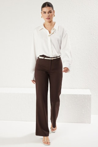 Calças de cintura alta - Castanho