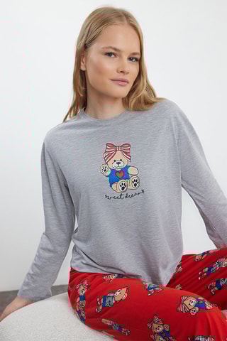 Pijama - Cinzento mesclado e vermelho