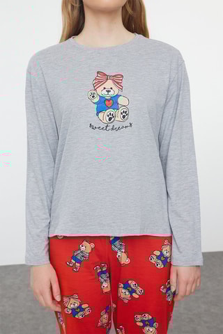 Pijama - Cinzento mesclado e vermelho