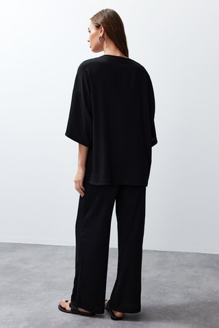 Quimono e calças de cintura subida - Preto