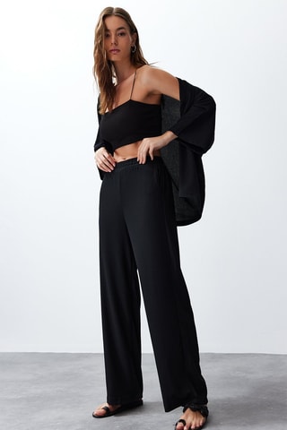 Quimono e calças de cintura subida - Preto