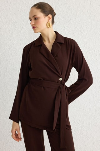 Quimono e calças - Castanho