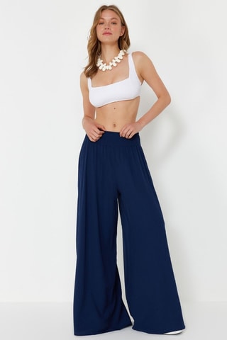 Calças de praia cintura subida - Azul-marinho