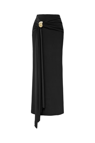 Saia drapeada cintura subida - Preto