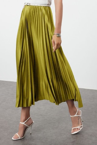 Saia plissada cintura subida - Verde-azeitona