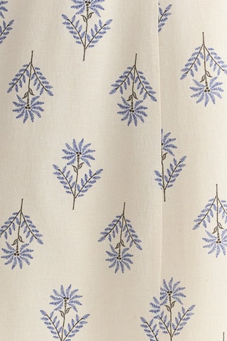 Saia midi de linho - Cru e azul