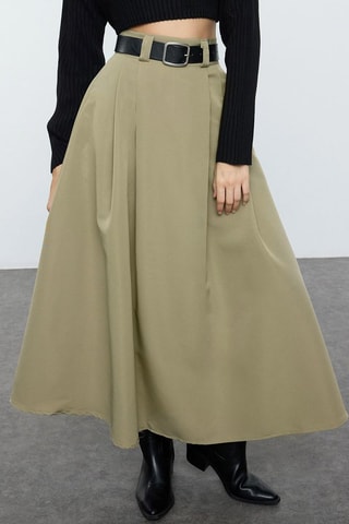 Saia comprida de cintura alta - Caqui