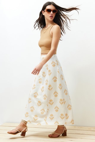 Saia midi de linho - Cru